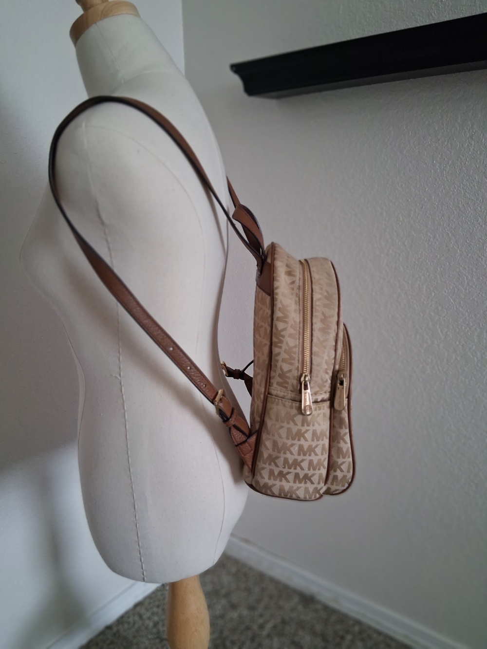 Michael Kors Beige/Tan MK Logo Backpack - Picture 4 of 7